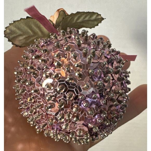 2” Vintage Pink Sequin Christmas Ball With Rose Embellishment - Picture 3 of 6